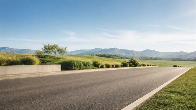 Empty grassland boulevard road background for vehicle advertising placement