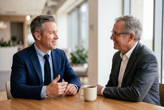 Two Businessmen Having a Conversation at a Table