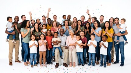 Obraz premium Diverse multi generation family celebrating together with confetti and smiles