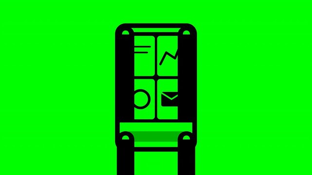 Hand gesture four finger pinch on app interface icon green screen