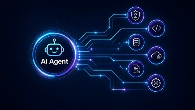 Artificial intelligence agent circuit network concept with data security and cloud computing technology