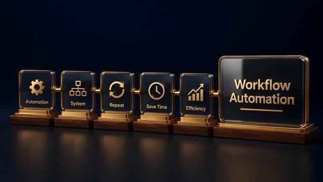 Glass award plaques representing workflow automation system efficiency and business process optimization