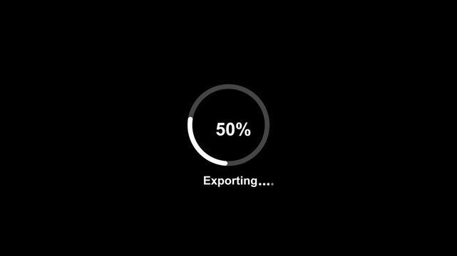 Digital progress bar interface featuring a circular loading animation with percentage counter and exporting text overlay for modern software applications, user experience and tech data processing