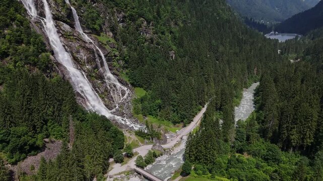 The Nardis waterfall and Sarca river in the Dolomite mountains in Italy