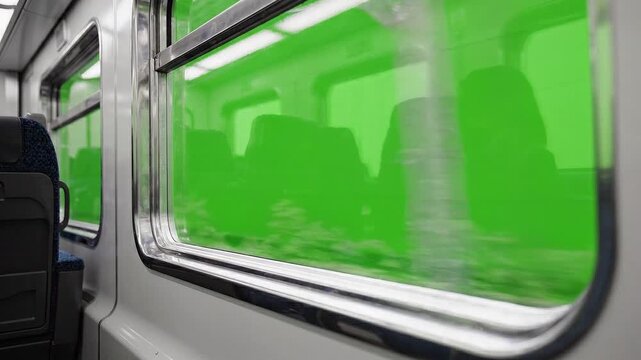 Moving Train Window with Green Screen Chroma Key Mockup for Video Editing