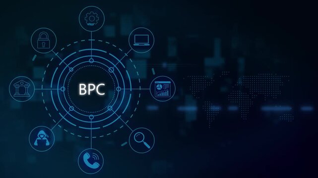 Bpc business process compromise cyber security concept with digital hud interface and network cybersecurity