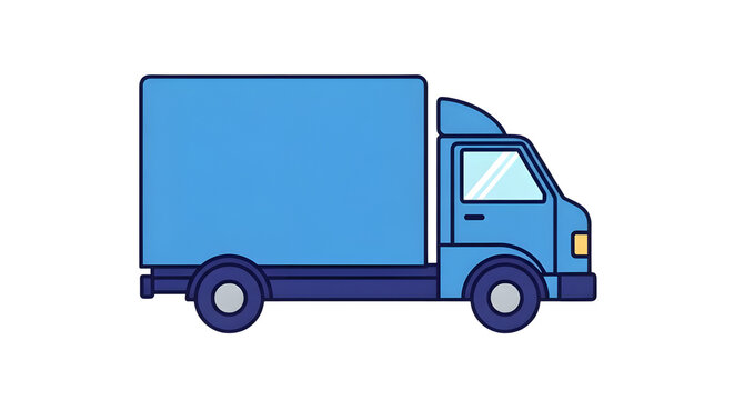 Blue delivery truck illustration, commercial cargo van for shipping and logistics, flat vector style transport vehicle on white background