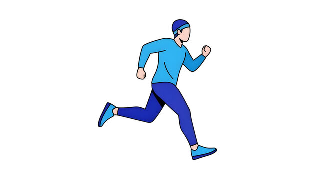 Isometric running man illustration, male athlete jogging in blue sportswear, active lifestyle character design on white background
