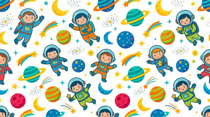 Cute Astronauts Floating in Space Pattern © Maliya