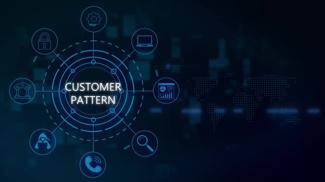 Customer pattern digital interface with hud and global data analytics network motion consumer behavior