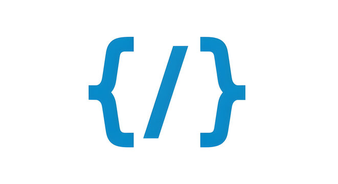 Code symbol icon. Programming concept. Blue developer sign on white background. Software engineering. Web design. IT technology. Computer scripting.