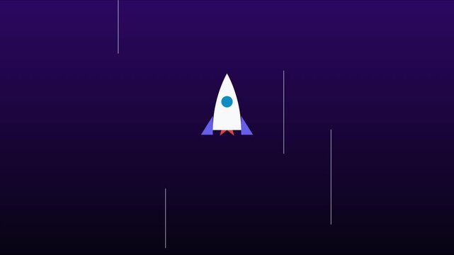 Minimalist rocket launch animation: abstract space travel and startup growth concept 4k