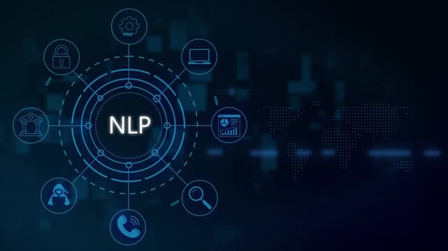 Natural language processing nlp concept with digital hud interface and global network connectivity artificial intelligence
