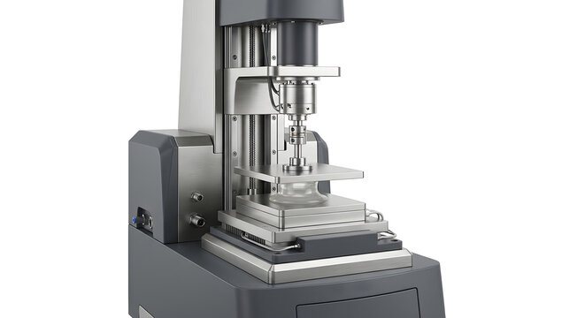 High-Fidelity 3D Render of a Precision Parallel Plate Rheometer Scientific Setup Isolated on White Background