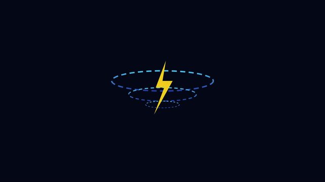 Minimalist yellow lightning bolt animation on dark 4k background, for digital interface, and energy concept