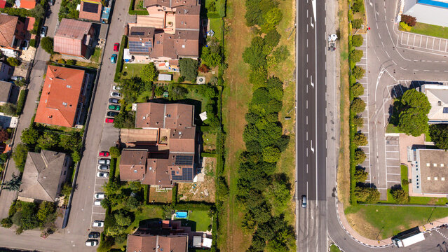 Urban Landscape with Residential Area and Highway. Bellaria, Peschiera Borromeo, Italy
