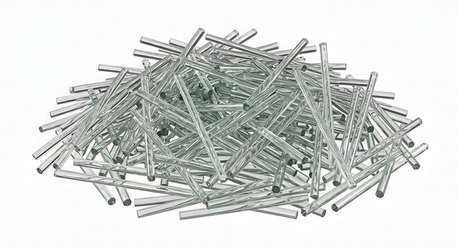 Scientific 3D Render of Highly Detailed Chopped Glass Fiber Strands Isolated on White Background
