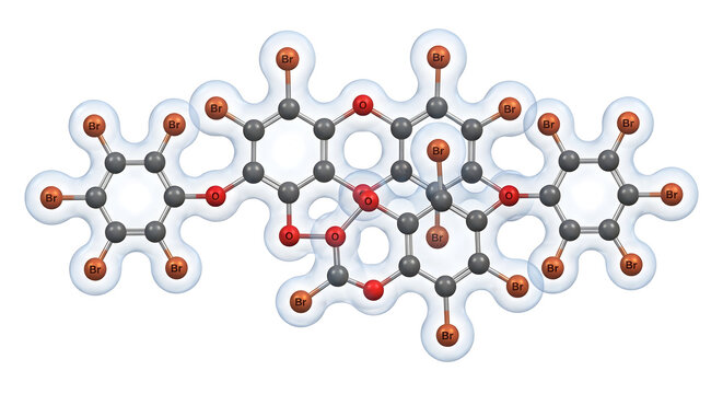 High-Resolution 3D Render of a Brominated Flame Retardant Molecular Structure Isolated on White