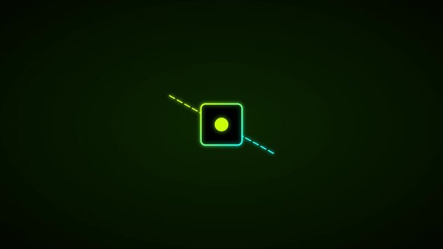 Neon glowing square loading animation with rotating dashed line on dark 4k background