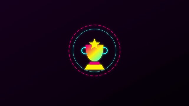 Neon trophy animation with glowing star symbol for success and achievement concepts 4k