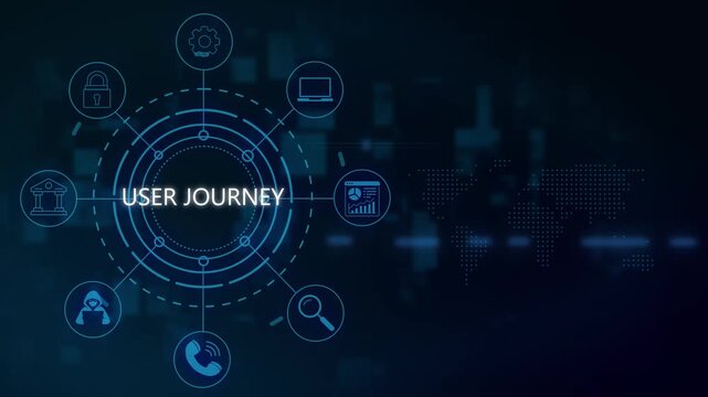 User journey digital infographic with animated tech and global network connection for business strategy and customer experience analysis