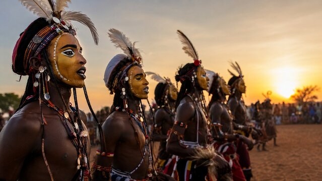 Gerewol Festival Procession Performing at Golden Sunset