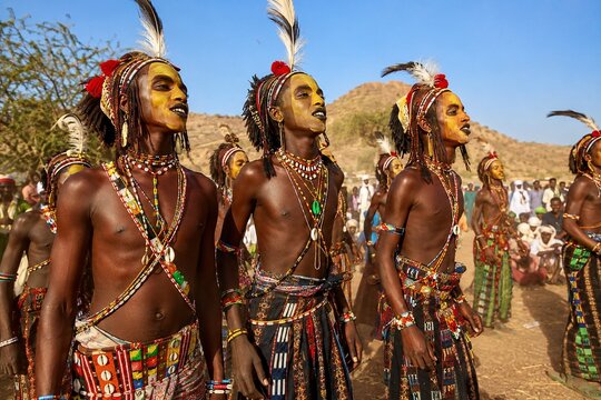 Gerewol Festival Performers Wearing Ceremonial Adornment