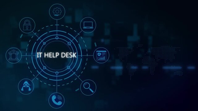 It help desk digital interface with global network and cyber security hud animation technical support