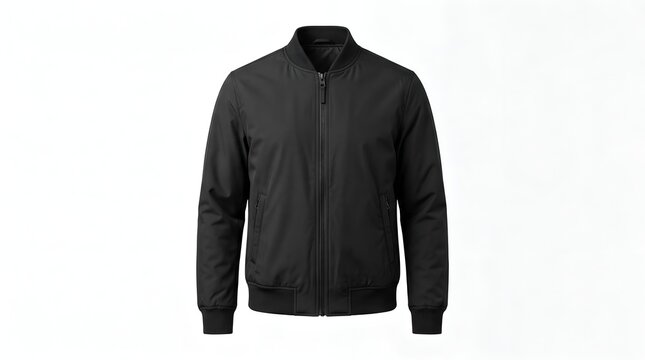Black bomber jacket on white background