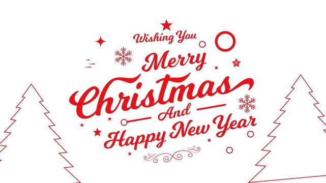 Animated Christmas Greeting With Red Pine Trees And Falling Snowflakes
