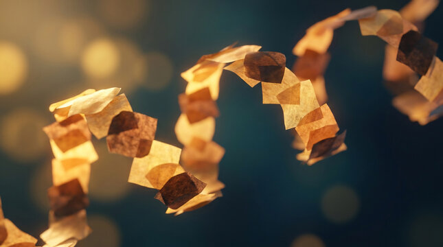 Softly lit spiraling paper chain with warm bokeh background, concept for celebrations, holidays and decorative events