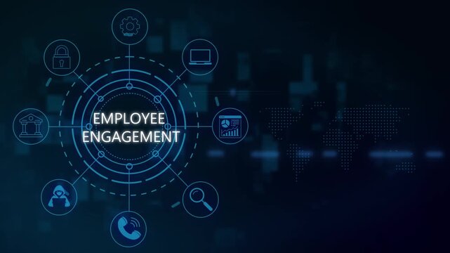 Employee engagement digital interface concept with global business network and hud human resources corporate culture