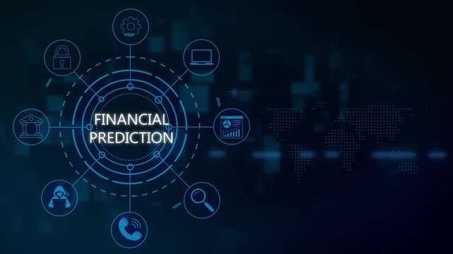 Financial prediction hud interface with digital and global network connectivity for business data analysis and economic forecasting