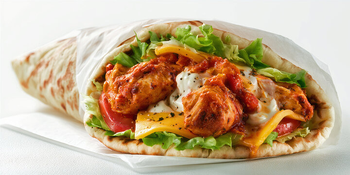 The Wrap That Folds Fresh Color As Chicken And Greens Gather In A Warm Handheld Meal, ai generated.