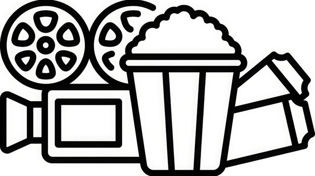 Cinema - Movie icons vector illustration with popcorn film reel and tickets
