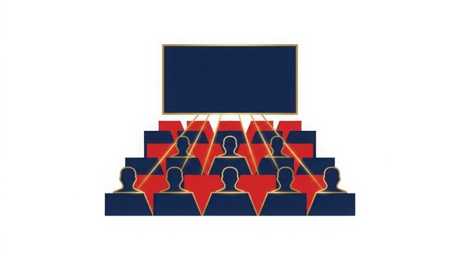 Education - cinema auditorium with screen and audience watching presentation