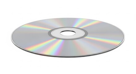 Fototapeta premium Technology - Blank Silver Compact Disc with Iridescent Rainbow Reflection on White Background