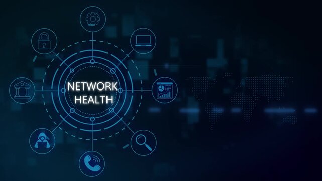 Network health digital interface with global data connectivity and cybersecurity digital infrastructure