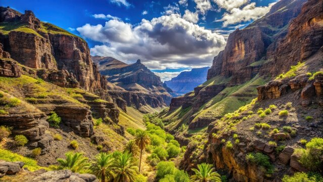 Scenic limestone canyon barranco de las vacas in gran canaria canary islands spain