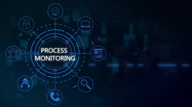 Process monitoring digital interface with global network and data analytics hud business analytics data visualization