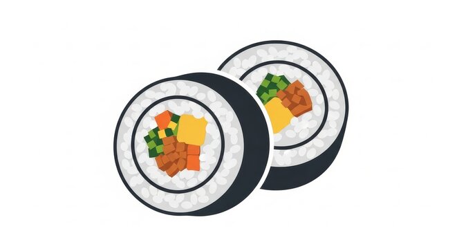 Food - Two Slices of Korean Gimbap Sushi Roll with Rice Vegetables and Egg Filling Flat Icon