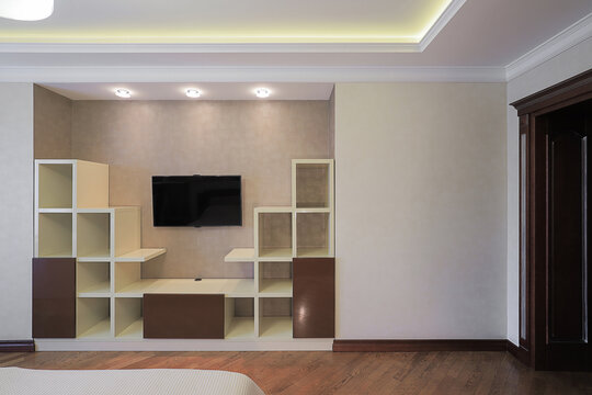 Living room wall unit with television