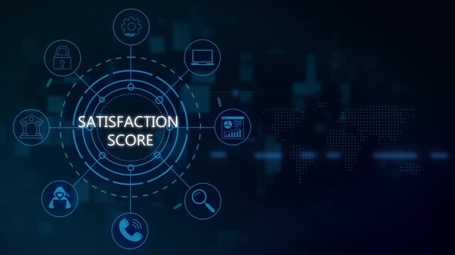 Satisfaction score digital hud interface with global network and data analytics motion customer experience