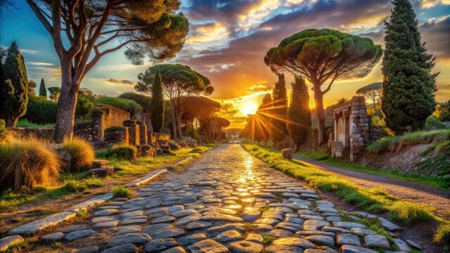 Rome italy appian way at sunset bc
