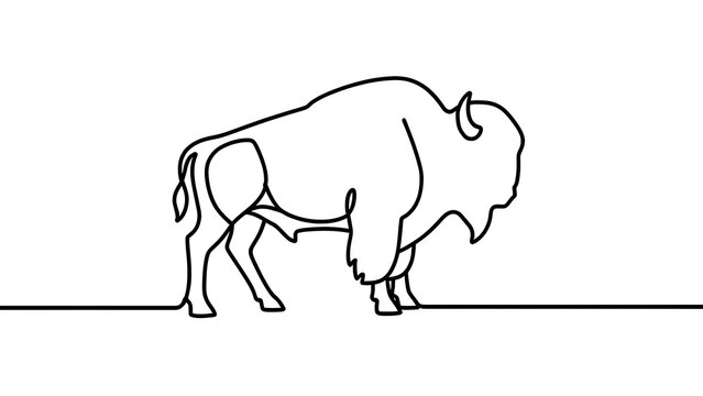 Minimalist bison line art illustration white background.