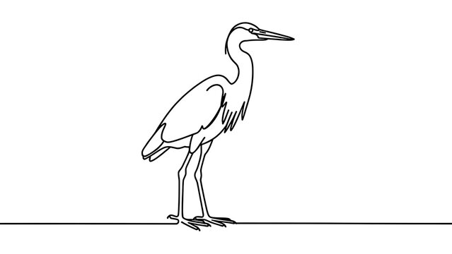 Minimalist heron illustration on white background.