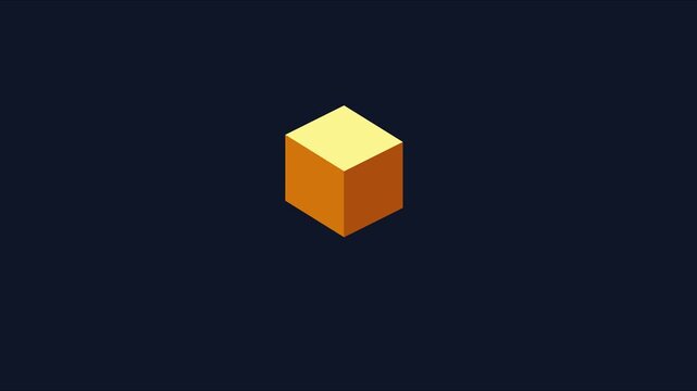Minimalist 3 d golden cube rotating animation on dark 4k background, for modern motion, and abstract projects
