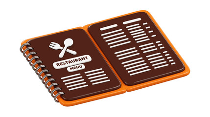 Obraz premium Vector illustration of 3d illustration of a restaurant menu book with fork and spoon icon on a transparent background
