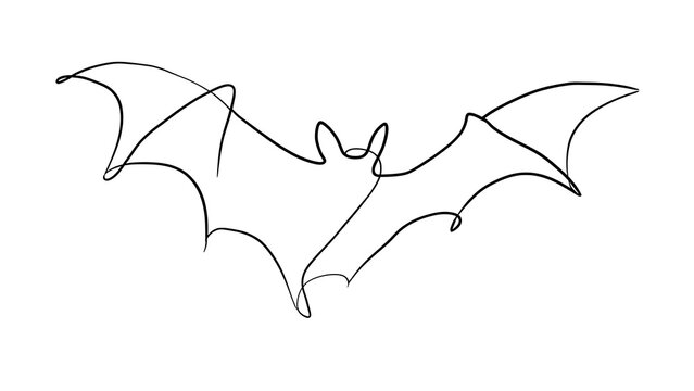 Minimalist bat line drawing on white background.