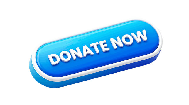 Vector illustration of 3d render of a blue glossy donate now button on a transparent background